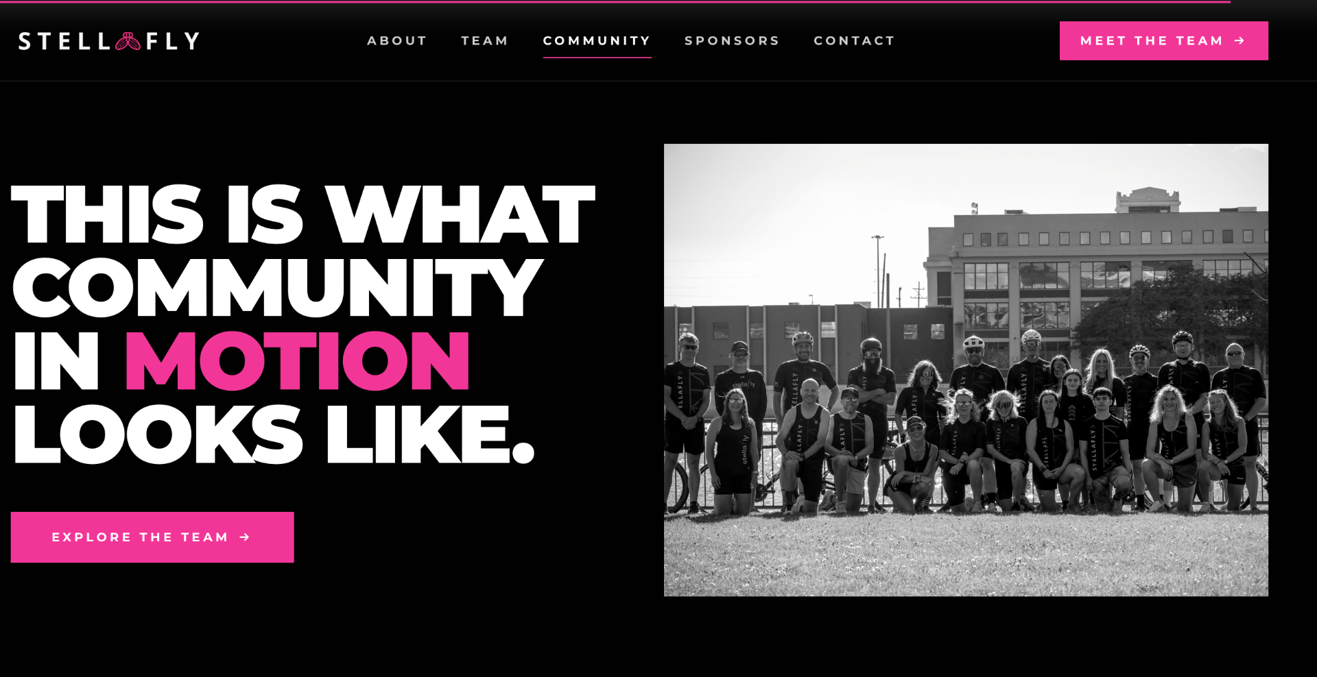Team StellaFly community page — 'This is what community in motion looks like'