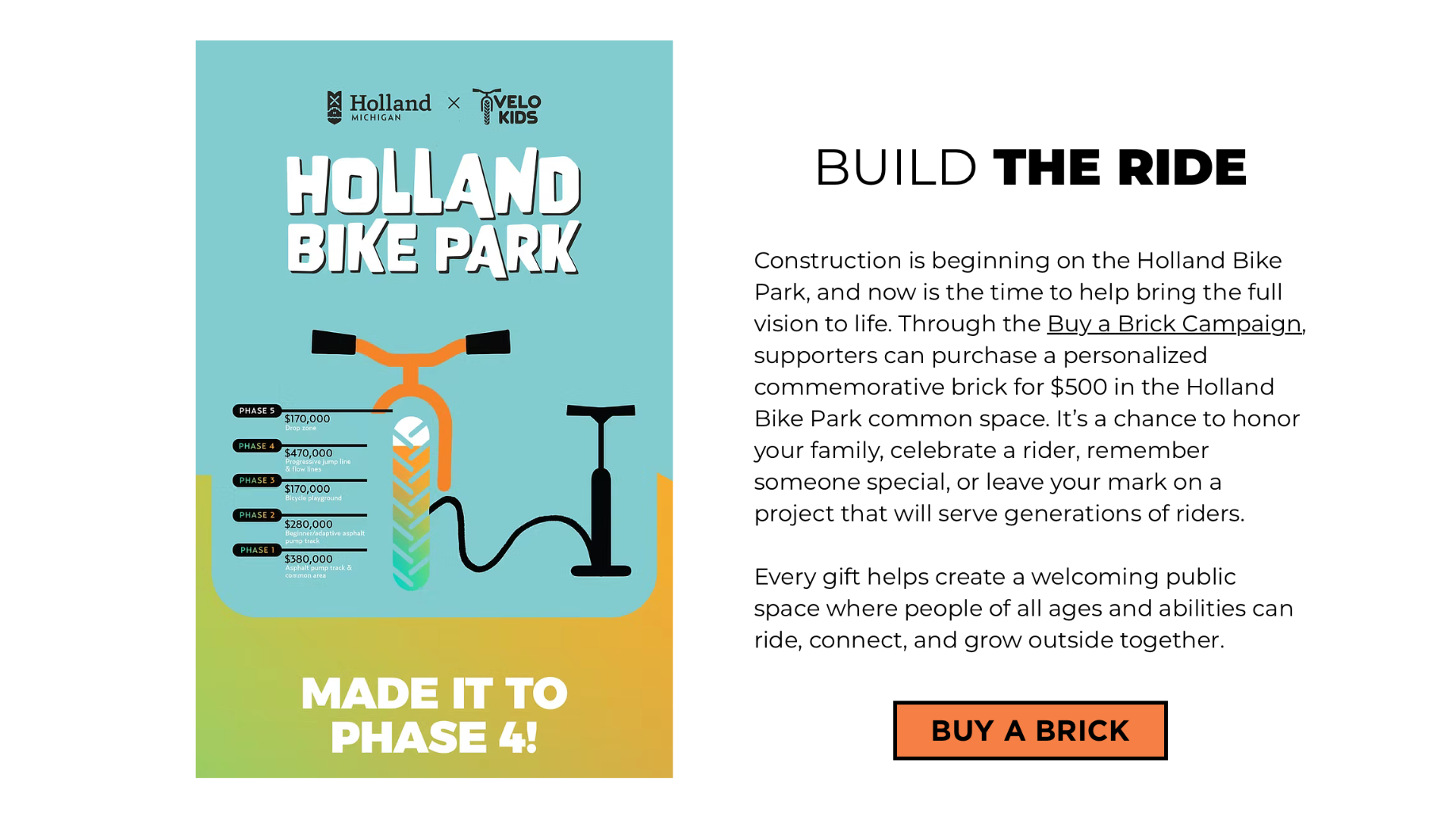 Velo Kids 'Build the Ride' Holland Bike Park campaign page