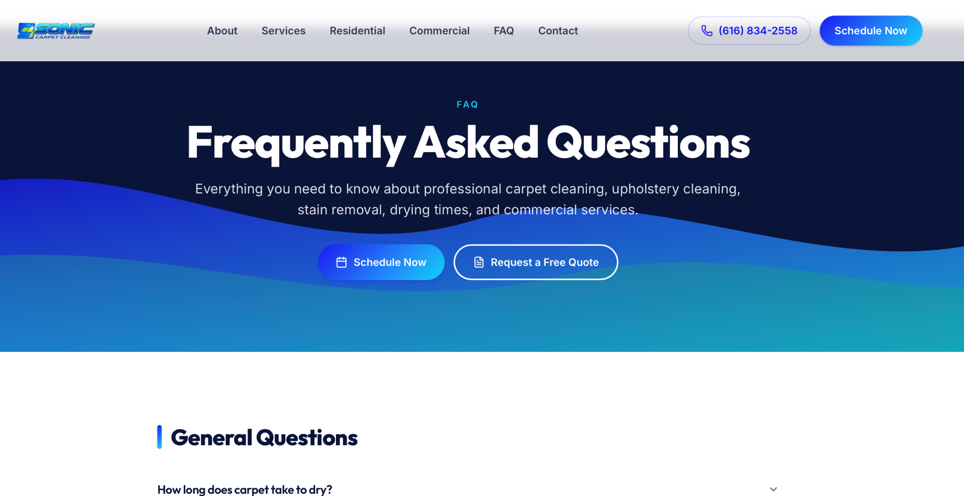 Sonic Carpet Cleaning Frequently Asked Questions page